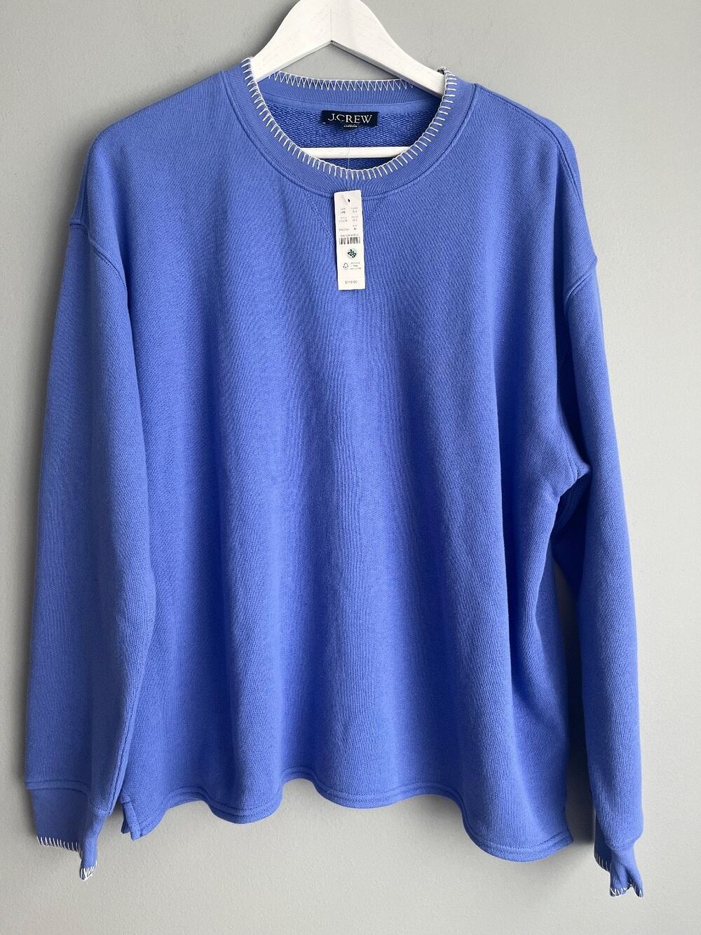 J.Crew NWT $118 Contrast-Trim Heritage Terry Crewneck Sweatshirt Blue M CV178